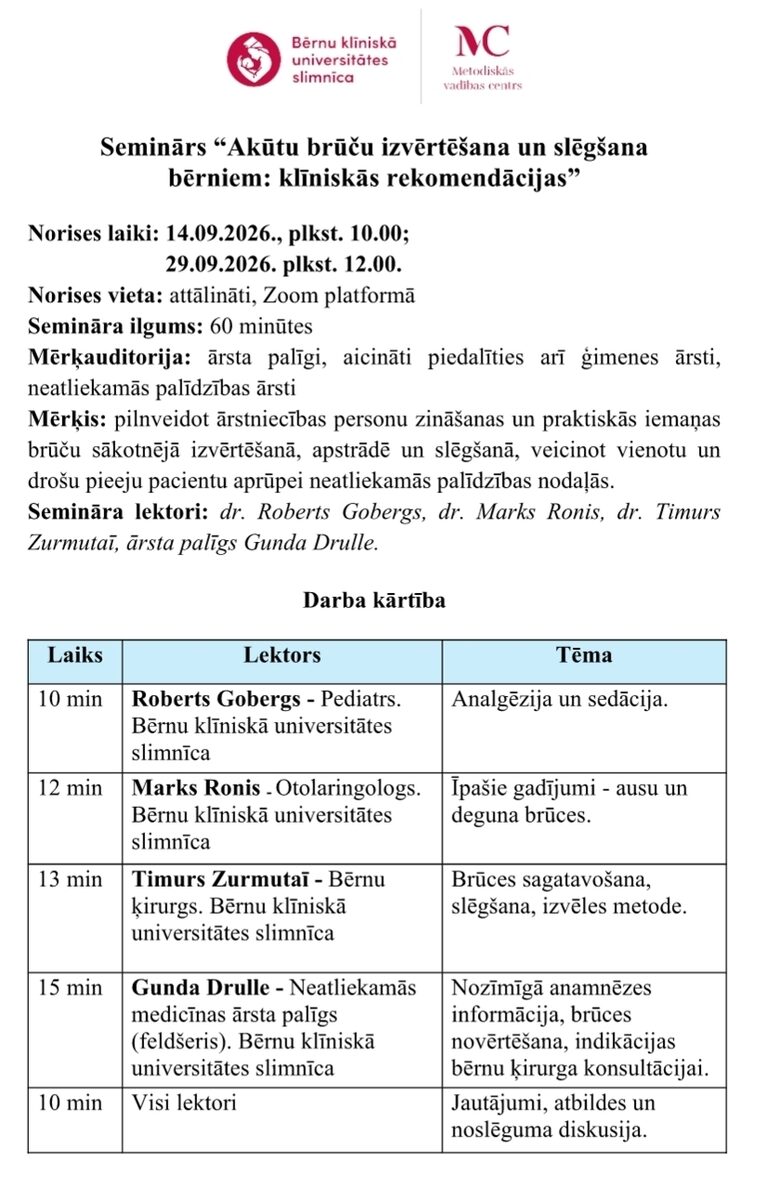 Akūtu brūču izvērtēšana un slēgšana bērniem: klīniskās rekomendācijas